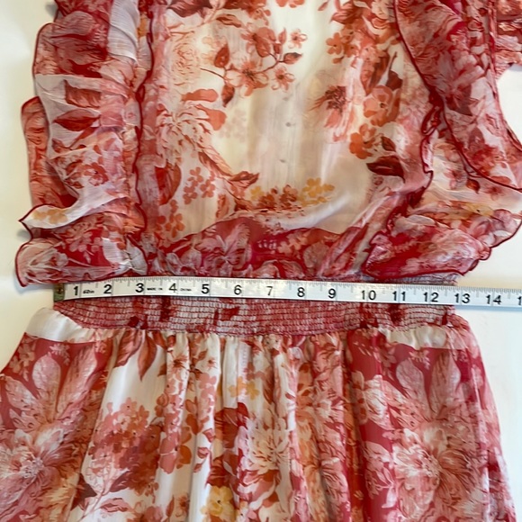 Zara Floral Red Patchwork Sheer Midi Sleeveless Dress M - Picture 14 of 16